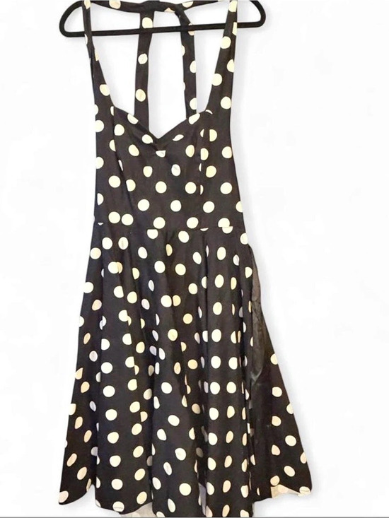 None Dresses & Skirts - Black & White Polka Dot Halter Maxi Dress – Size Large